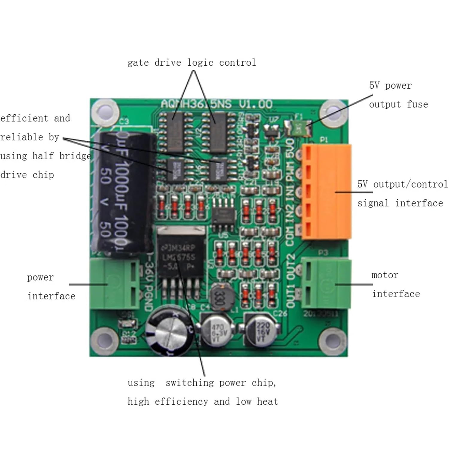 1PCS 12V 24V 36V Motor Drive Board 360W Motor Speed Controller Forward Reverse Rotation Motor Controller for Smart Car