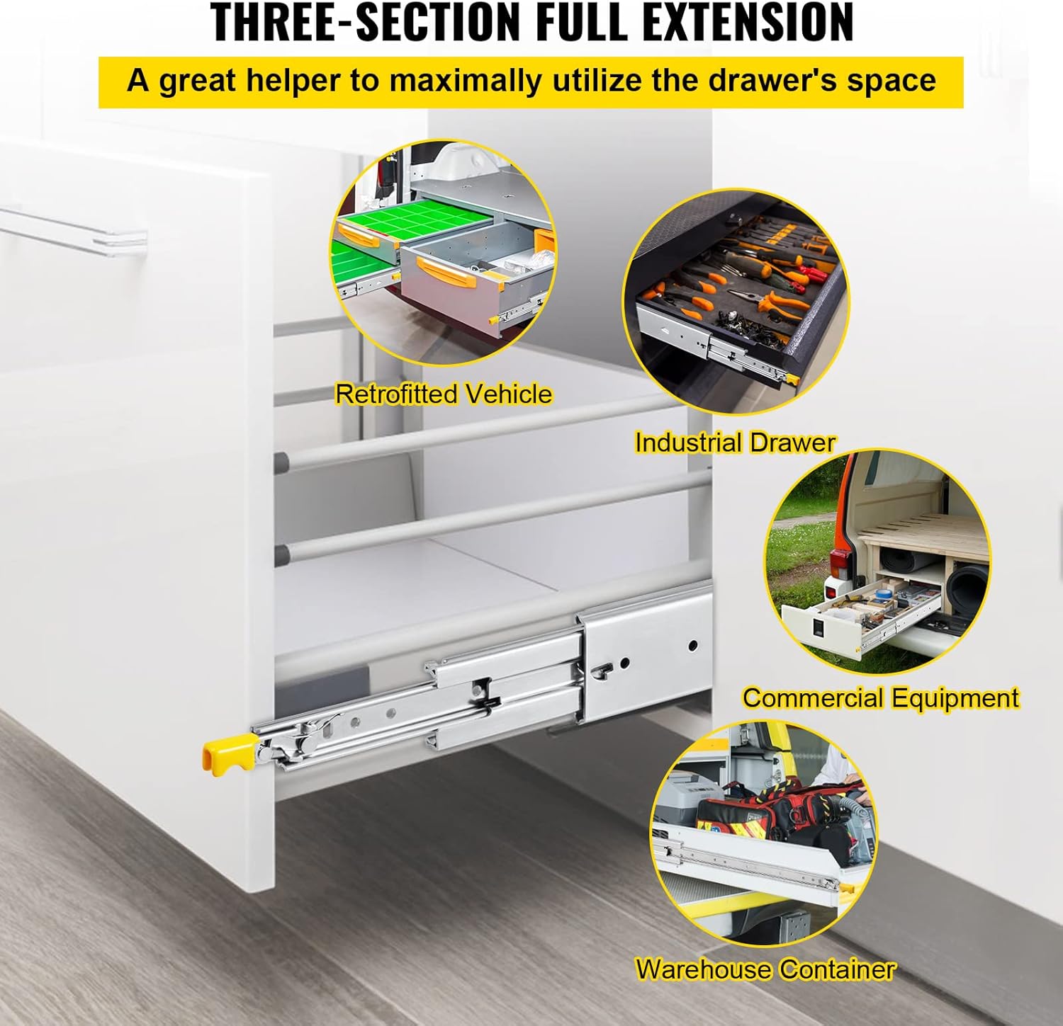 vevor heavy duty drawer slides 40 inch 500 lb, 1 pair full extension side mount ball bearing rails with dual lock for industrial cabinets tool chests and workbenches 40 inch drawer slides