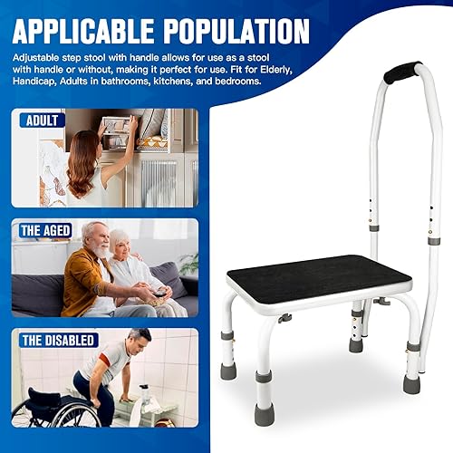 Miniatura 4 de Taburete con asa, taburete ajustable, escalón de cama para camas altas para adultos, mesita de noche para ancianos, taburetes de altura ajustable