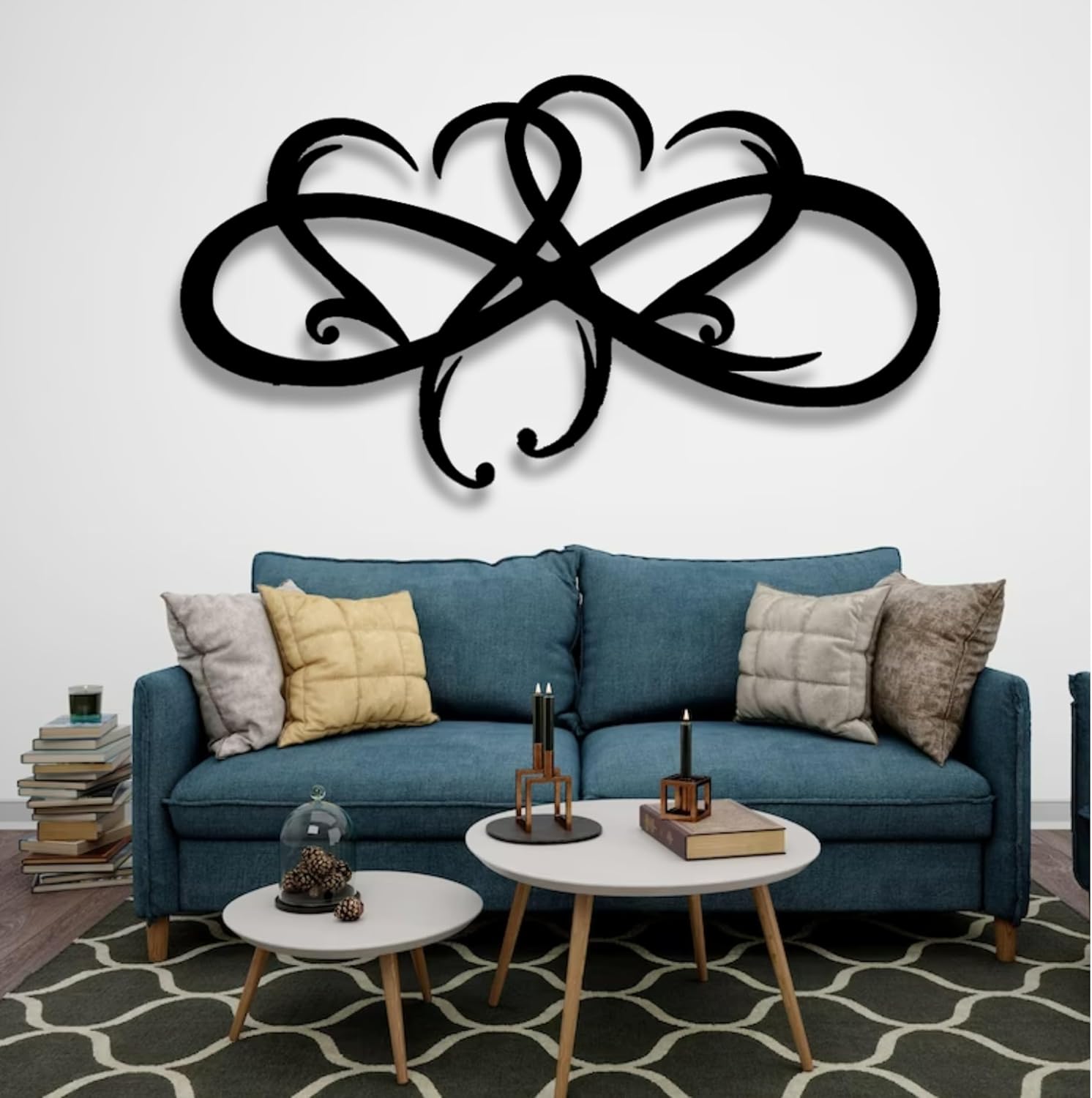 Infinity Heart Metal Wall Art,Heart Wall Art,Loving Room Wall Decor for Living Room, Bedroom,Gifts for Love(30" x 16" / 76 x 42cm, Black)
