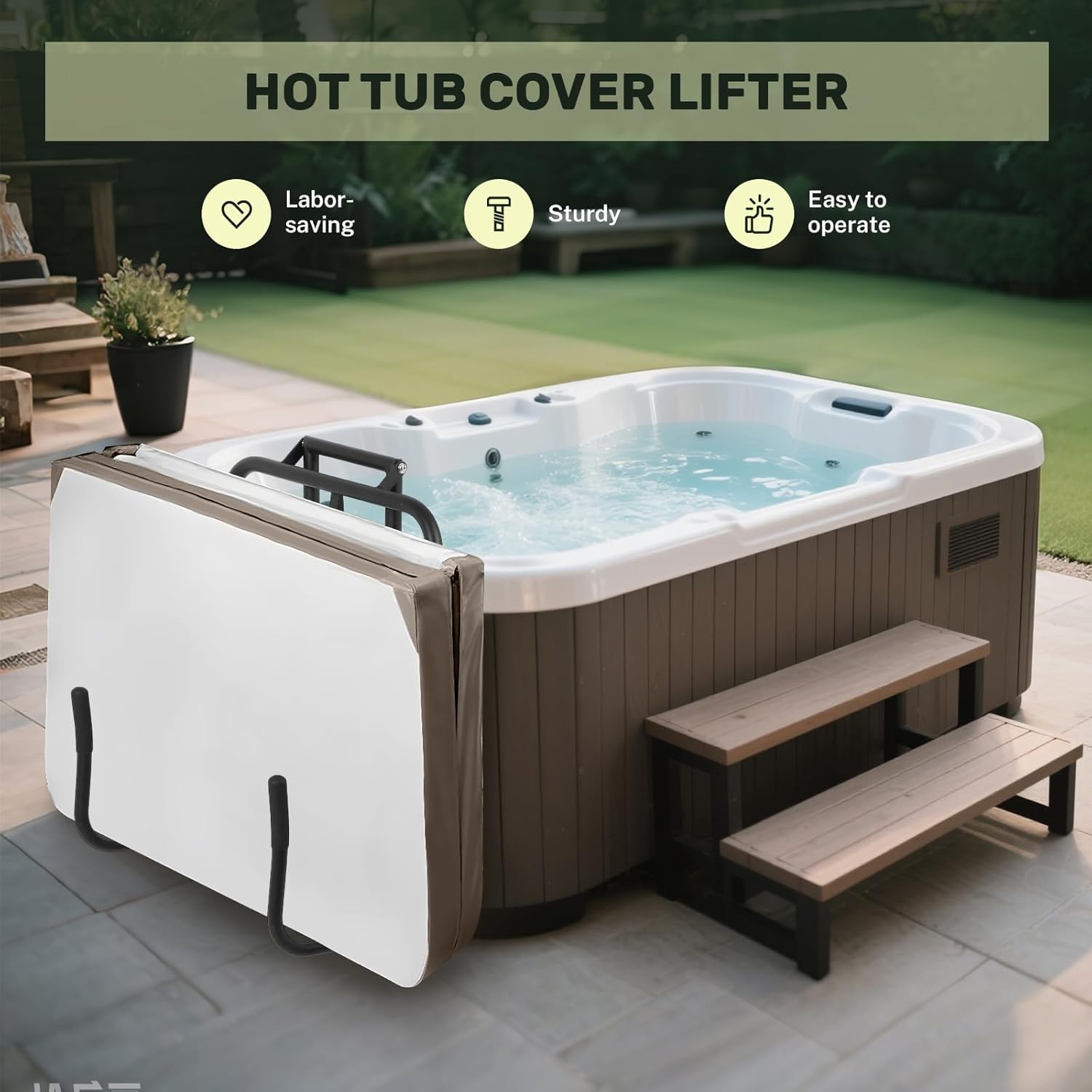 Hot Tub Cover Lift, Hydraulic Spa Cover Lifter, Adjustable U-Arms Hot Tub Cover Holder, Heavy Duty Rust-Proof Aluminum Reinforced Brackets, Universal Assist Hot Tub Cover Lifter Removal System