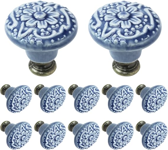 Biaungdo 12 Pcs Light Blue Ceramic Kitchen Cabinet Knobs