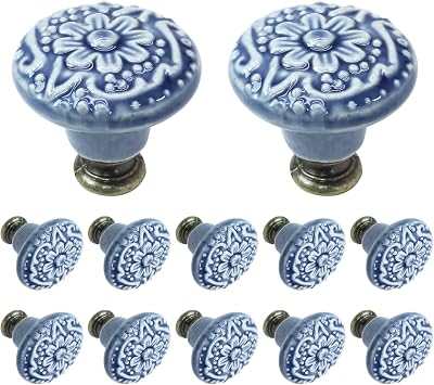 Biaungdo 12 Pcs Light Blue Ceramic Kitchen Cabinet Knobs