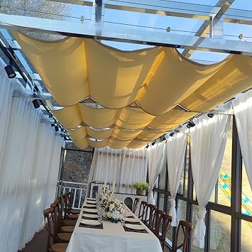WIGING Retractable Wave Sun Shade Sail, Waterproof Rainproof UV Resistant Sun Protection Canopy Cover With Mounting Kit For Outdoor Pergola Patio Porch Garden