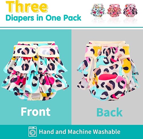 Miniatura 69 de Pañales reutilizables para perras, paquete de 3 pañales lavables altamente absorbentes, pañales flexibles para perritos, a prueba de fugas, pañales