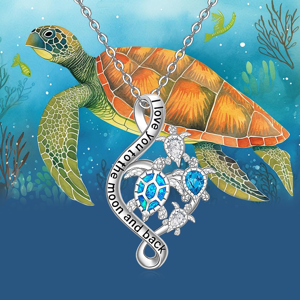 Fenthring Sea Turtle Necklace Turtle Necklaces for Women Mom Pendant Blue Opal Topaz Sterling Silver Heart Infinity Wave Mother Daughter Mothers Day Gifts - Image 4