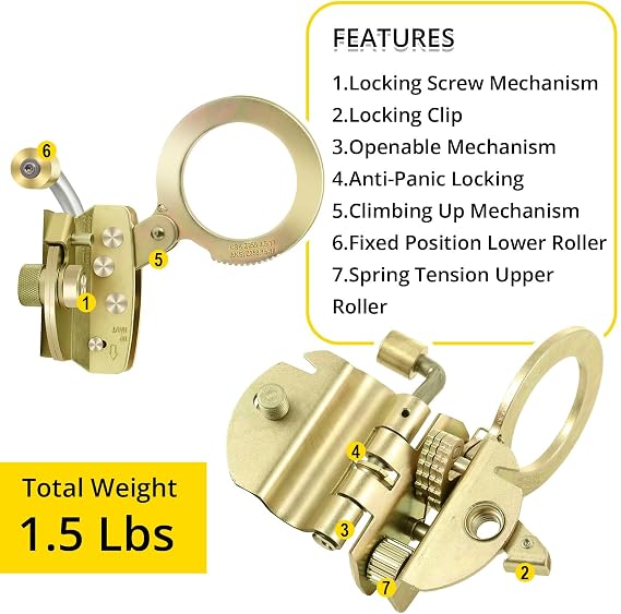 TRSMIMA Rope Grab Fall Protection - Auto Trail Double Lock Rope Grab 5/8