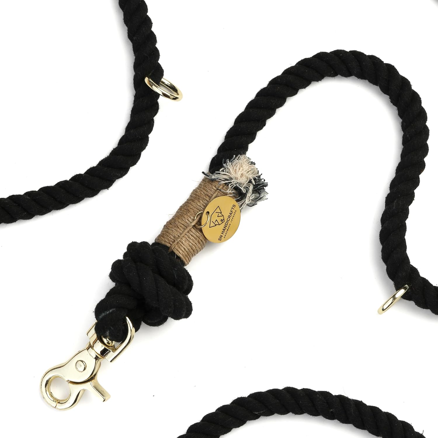 エボニーファッジツイストハンドメイドロープリーシュ 犬用ロープ かわいい犬の編み込み犬 コットン ハンズフリーリーシュ 7フィート