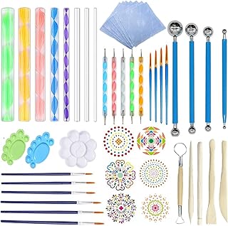 Fycooler Mandala Dotting Tools, Rocks Mandala Painting Stencil Kits Brushes with Paint Tray for Painting Coloring Drawing and Drafting Art Supplies - Dotting Tools Stencil Mandala Kit (48 Pcs)