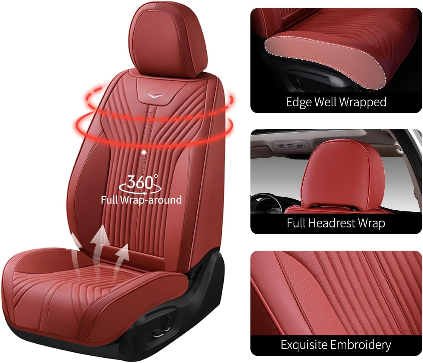 FLORICH Leather Car Seat Covers Luxury Front Car Seat Cover Automotive Car Seat Covers Waterproof Car Seat Protector Cushion Universal Fit for Most Cars Trucks SUV, Red