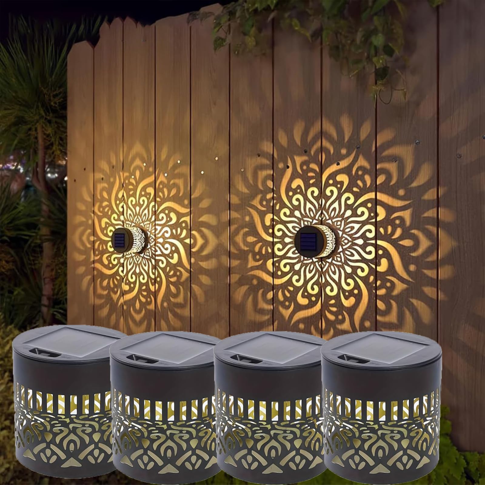 Decorative Solar Mandala Lights, Mandala Solar Lights, Solarlaterne für Außen, Solarbetrieben und Vollautomatisch, Wasserdichte, Passt Mühelos in Jeden Außenbereich (4PCS,Warmes Licht 1)