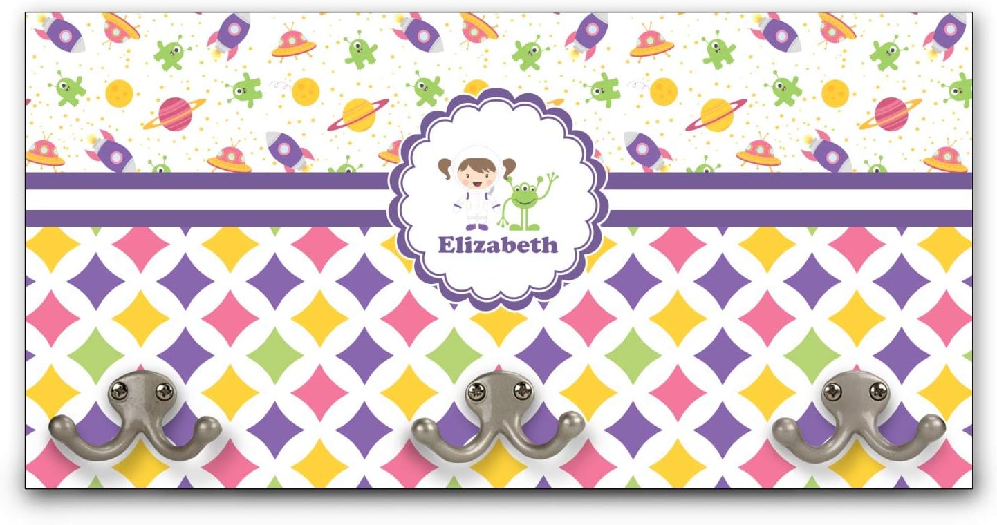 Personalized Girl's Space & Geometric Print Wall Mounted Coat Rack