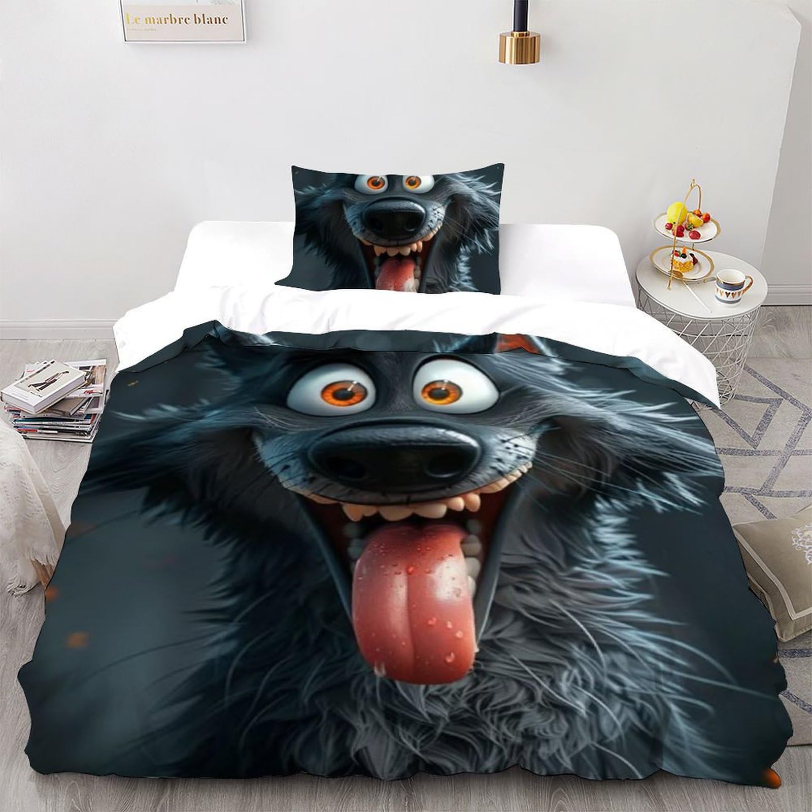 Housse de couette loup 135x200cm pour éviter que la couette ne glisse