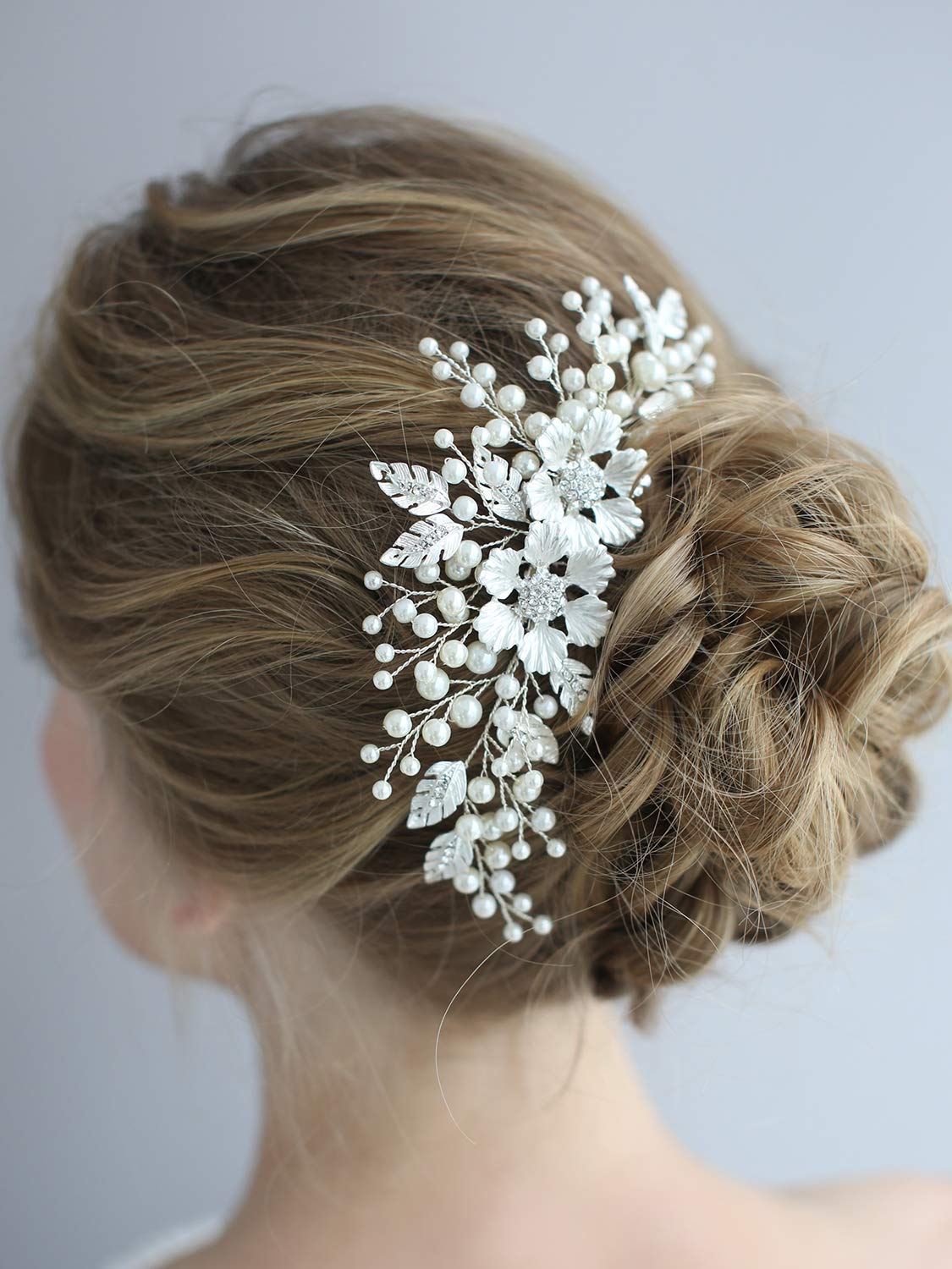 AW BRIDAL Wedding Hair Clip Rhinestones Hair Comb Flower Girl Bridal Hair Barrette Crystal Wedding Hair Accessories for Brides (Silver) : Beauty & Personal Care