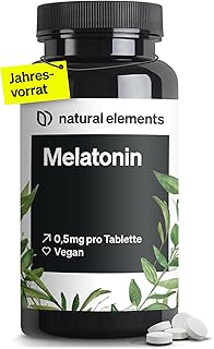 natural elements Melatonin – 365 Tabletten – 0,5mg Melatonin pro Tablette – hochdosiert – Ohne unerwünschte Zusätze – Laborgeprüft – Alternative zu Einschlafspray - 100% vegan