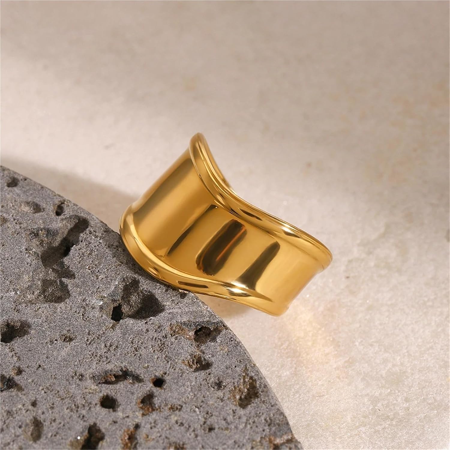 Trendy Modern Design Stainless Steel Smooth Irregular Wide Open Ring For Unisex Jewelry Party 1Pcs