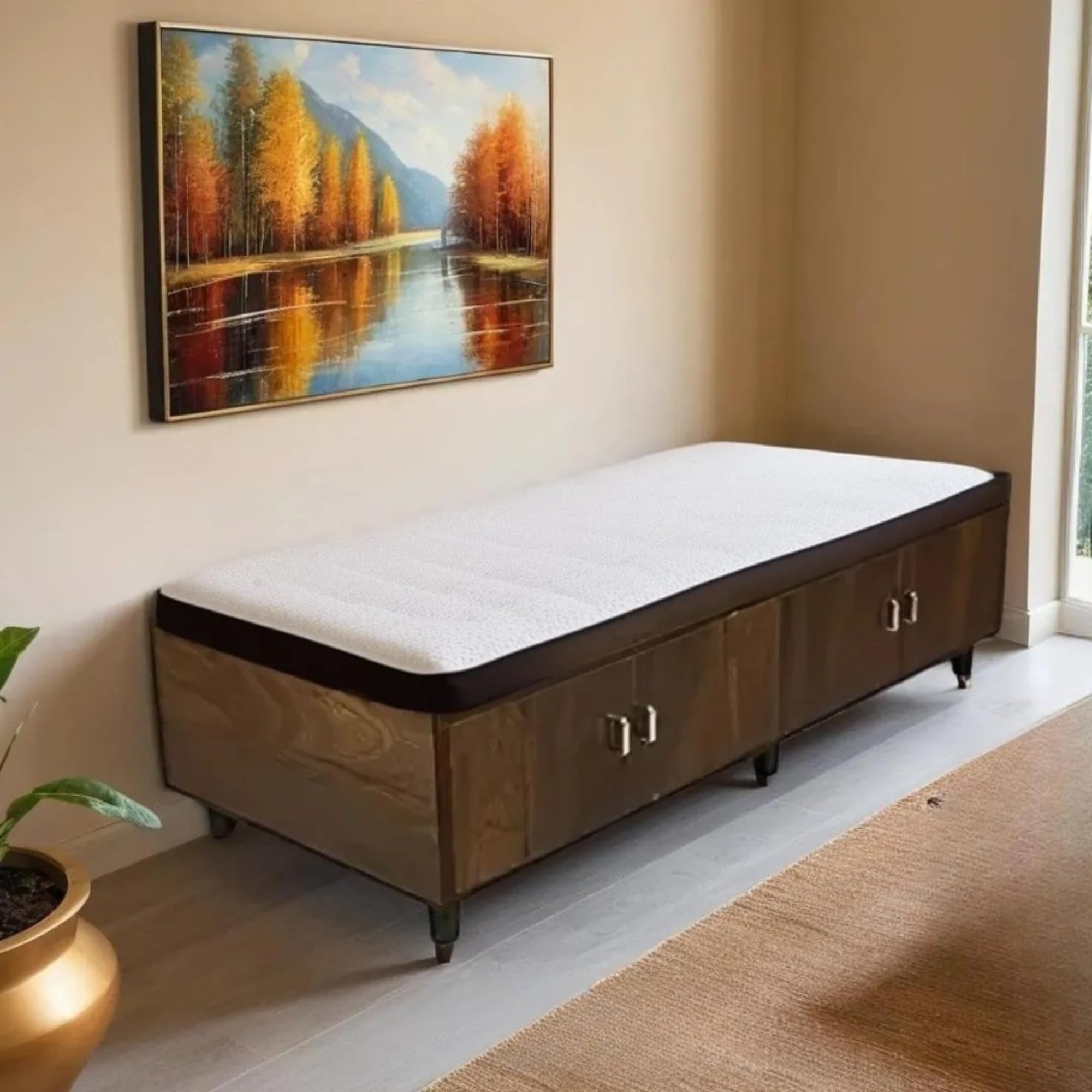 CASPIAN Engineered Wood Single Bed with Legs (Rainforest Brown) | Portable & Compact Size | Multipurpose Divan Bed | with Side & Upper Storage Box | Furniture for Home, Living Room & Bedroom-picture-30