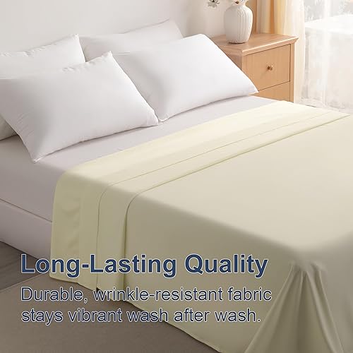Vista 154 de BEDSUM Sábana encimera de microfibra tamaño individual, de lujo, 1800 hilos, resistente a las arrugas y a la decoloración, color blanco