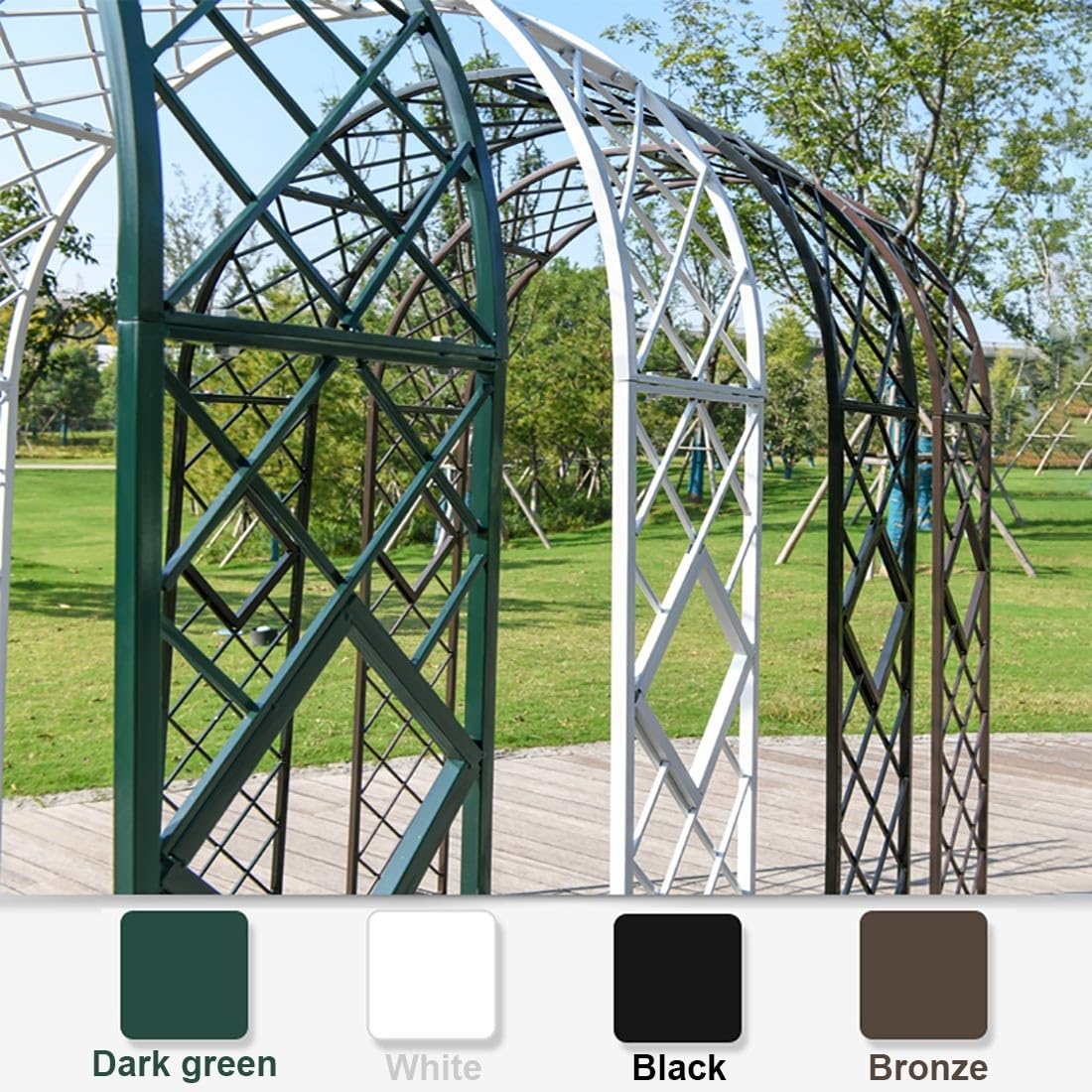 Metalowy łuk ogrodowy, pergola, krata, 2 m, altana różana, do roślin pnących, na zewnątrz, łuk ślubny, dostępny w kolorze czarnym, zielonym, brązowym, białym (szer. 180 x wys. 230 cm)