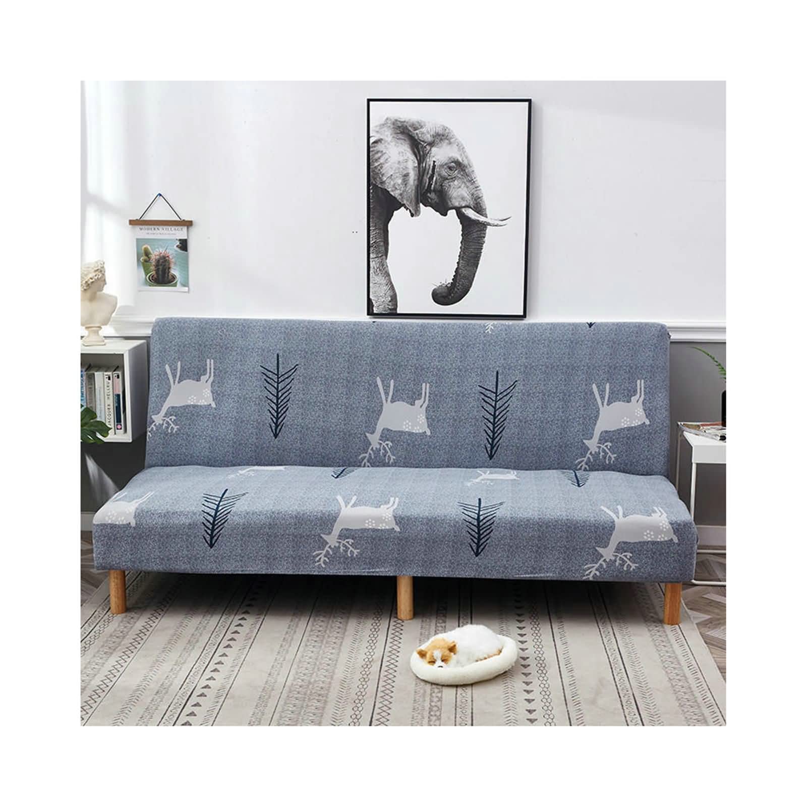 Funda de sofá de 2 a 3 plazas de 190-210 cm, cubre sofá elástico sin reposabrazos gris azulado