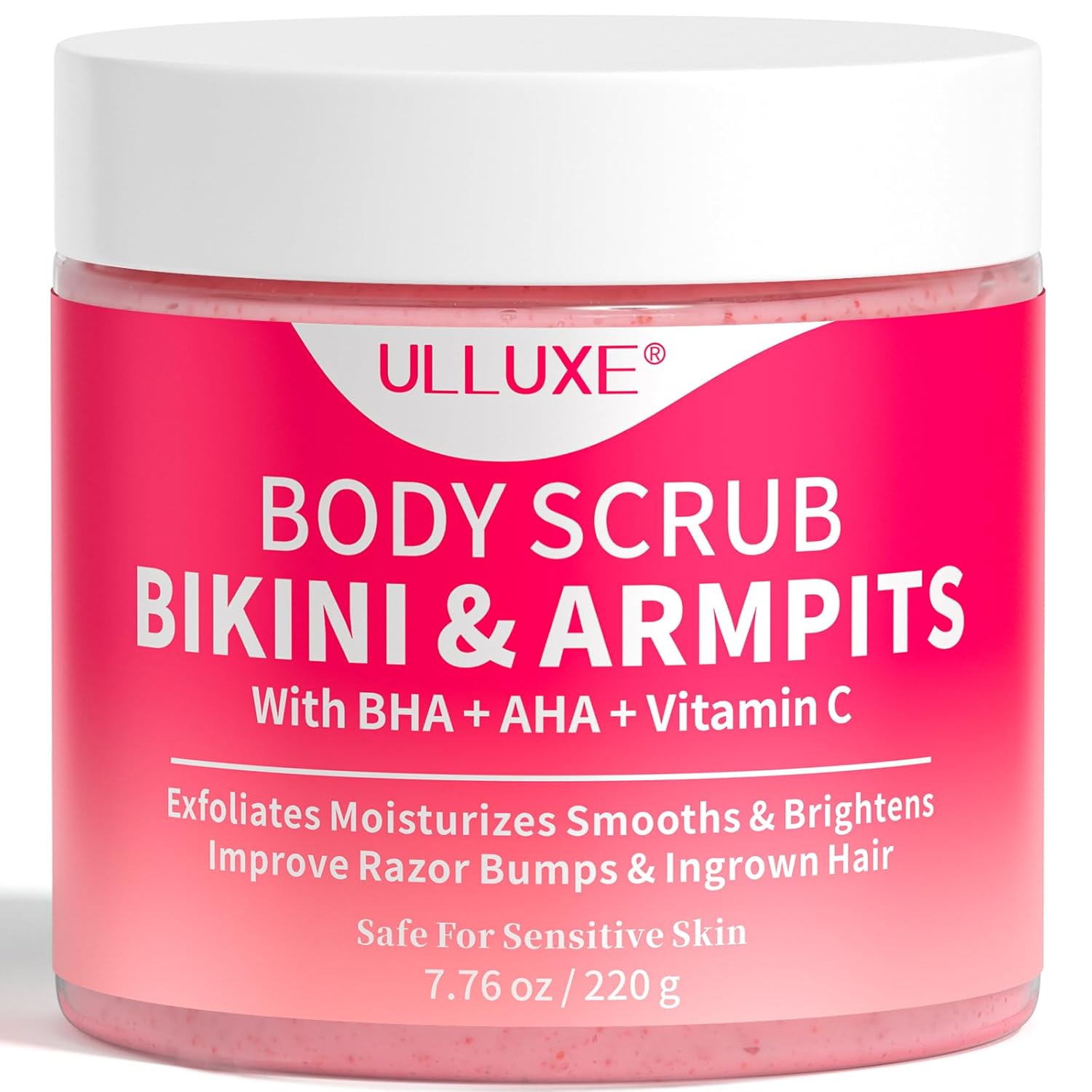 Bikini Area Exfoliator with 10% AHAs BHA & Vitamin C, Exfoliating Body Scrub for Ingrown Hair and Underarm Bumps, Dark Spots, Moisturize Brighten Soothe & Even Skin Tone, Sensitive Skin Safe, 7.76 oz