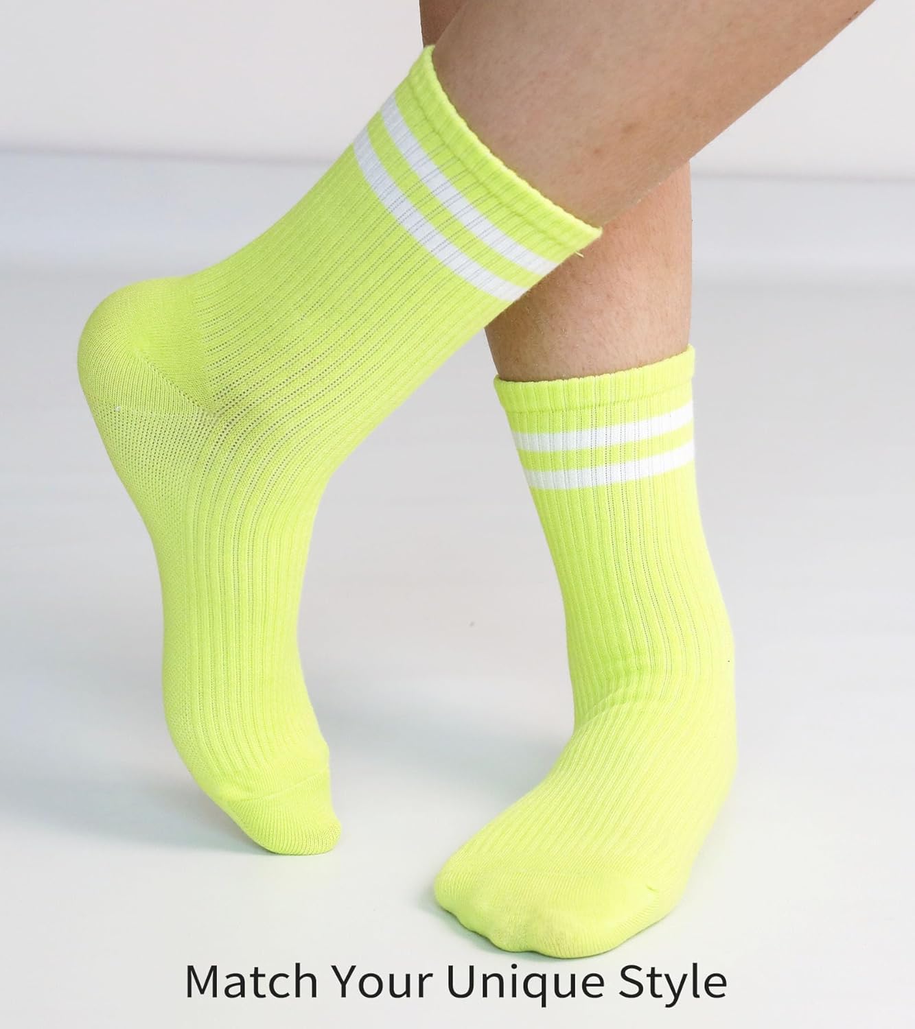 6 Pairs Solid Color Retro Stripe Crew Socks Casual Striped Socks for Women Girls - Image 7