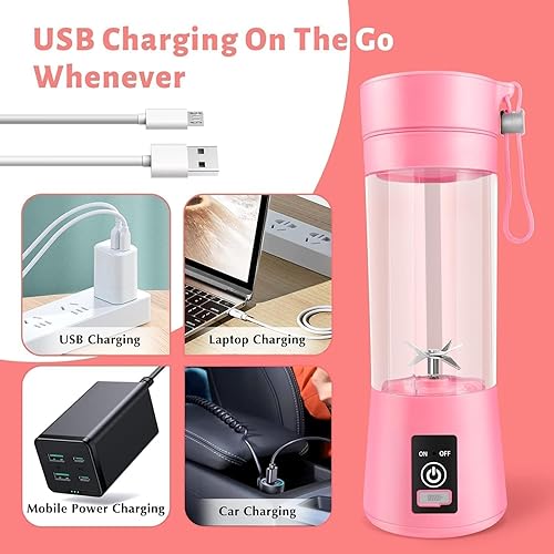 Miniatura 3 de Licuadora portátil, licuadora personal recargable por USB, mini exprimidor para batidos y batidos, fuerte potencia de corte con 6 cuchillas, 12.8 fl
