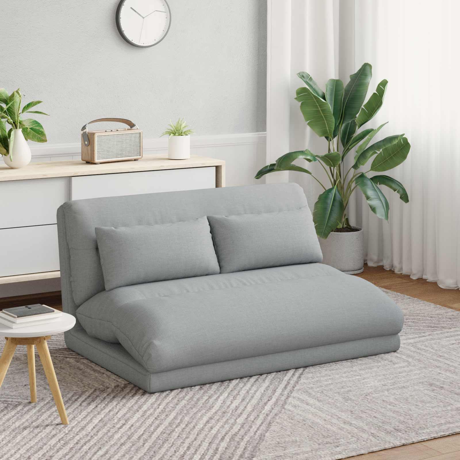 Regulowany fotel nożny, jasnoszary, wykonany z tkaniny, metalowa rama, 110 x 82 x 55 cm, krzesło podłogowe do salonu, sypialni, gamingowe czytania, wyściełane oparcie 90 180 stopni