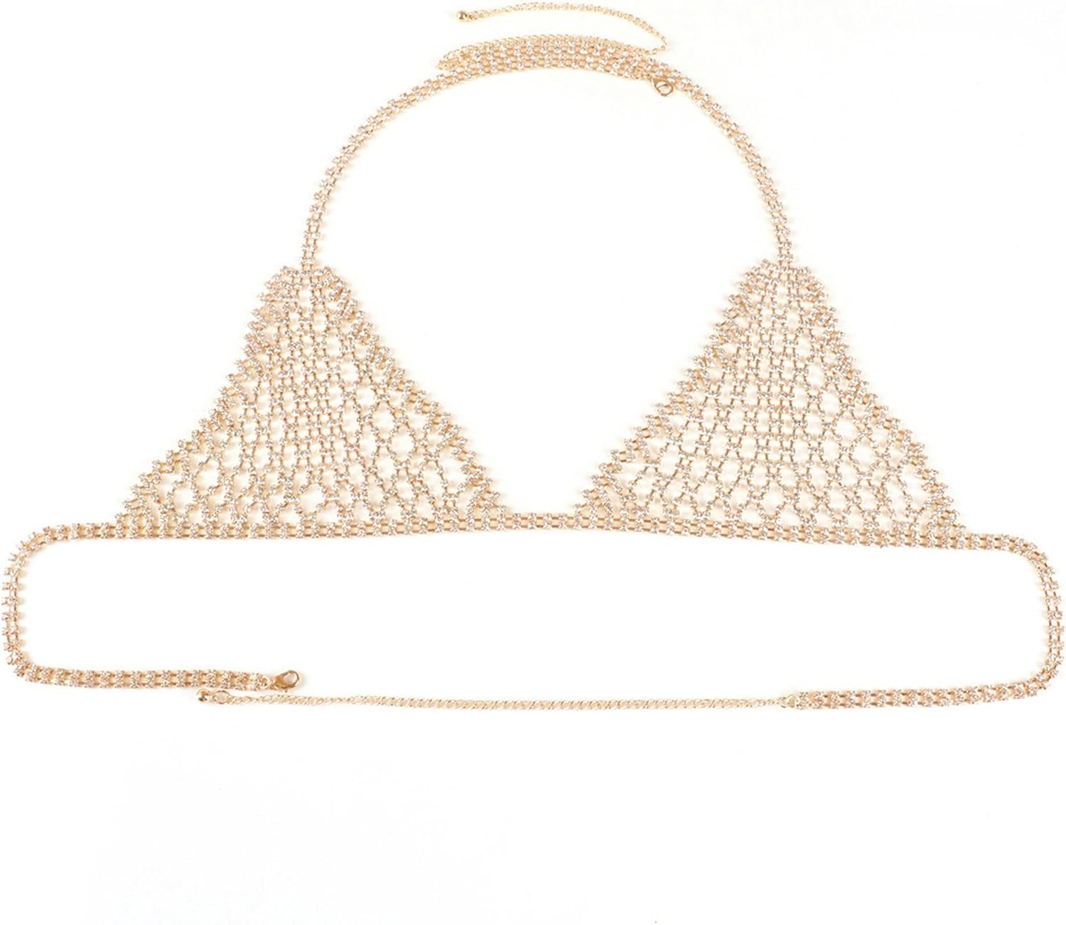Full Rhinestone Women Underwear Bikini Bra Thong Set Body Chain Jewelry Lingerie-Only Bra-Gold