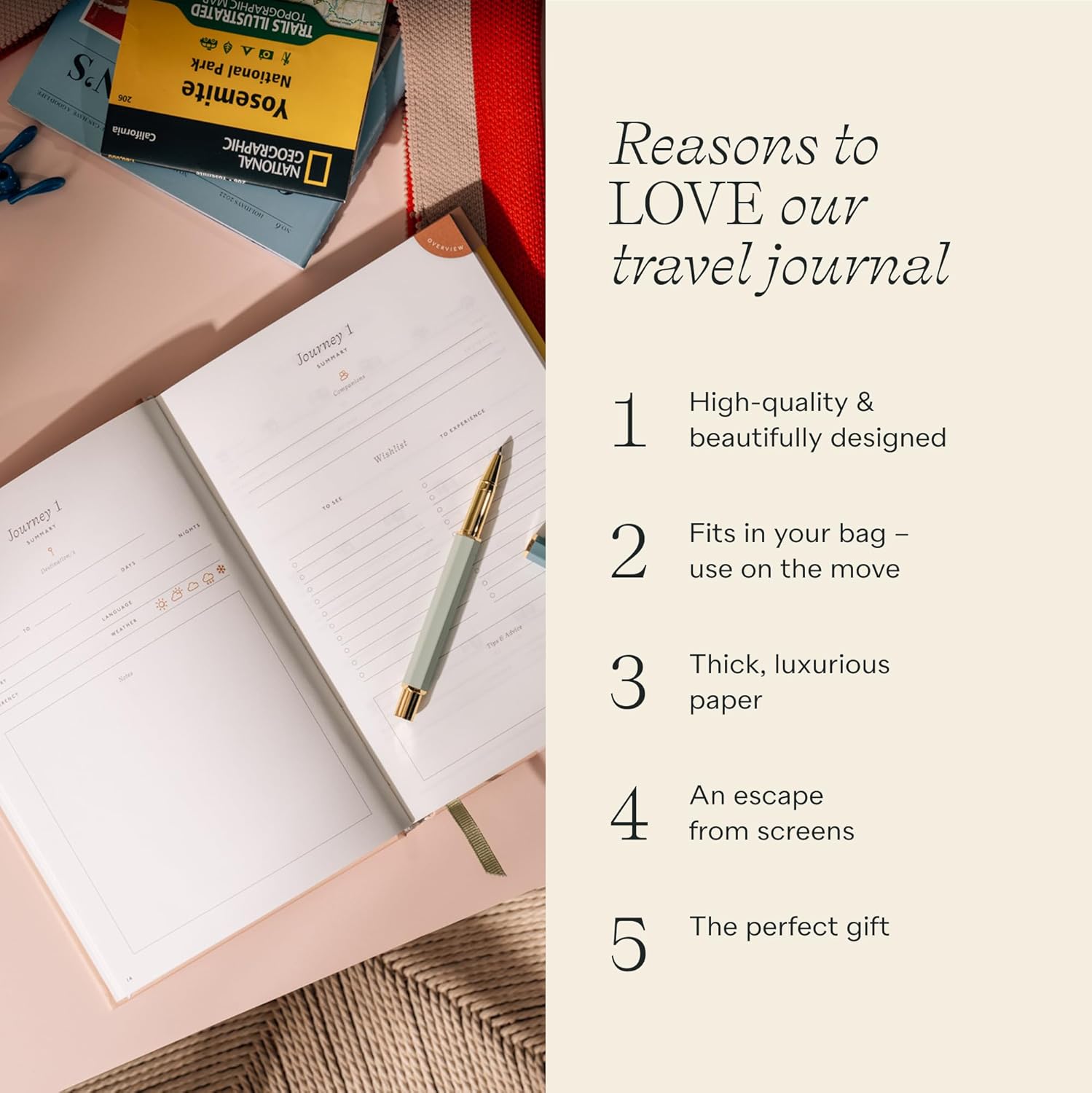 Papier Voyage Travel Journal - Hardcover | Blank Space For 6 Journeys | Packing Guide & List, Itinerary Planner, Journaling & Trip Highlight Space | Travel Games | Country List & Colur-In World Map