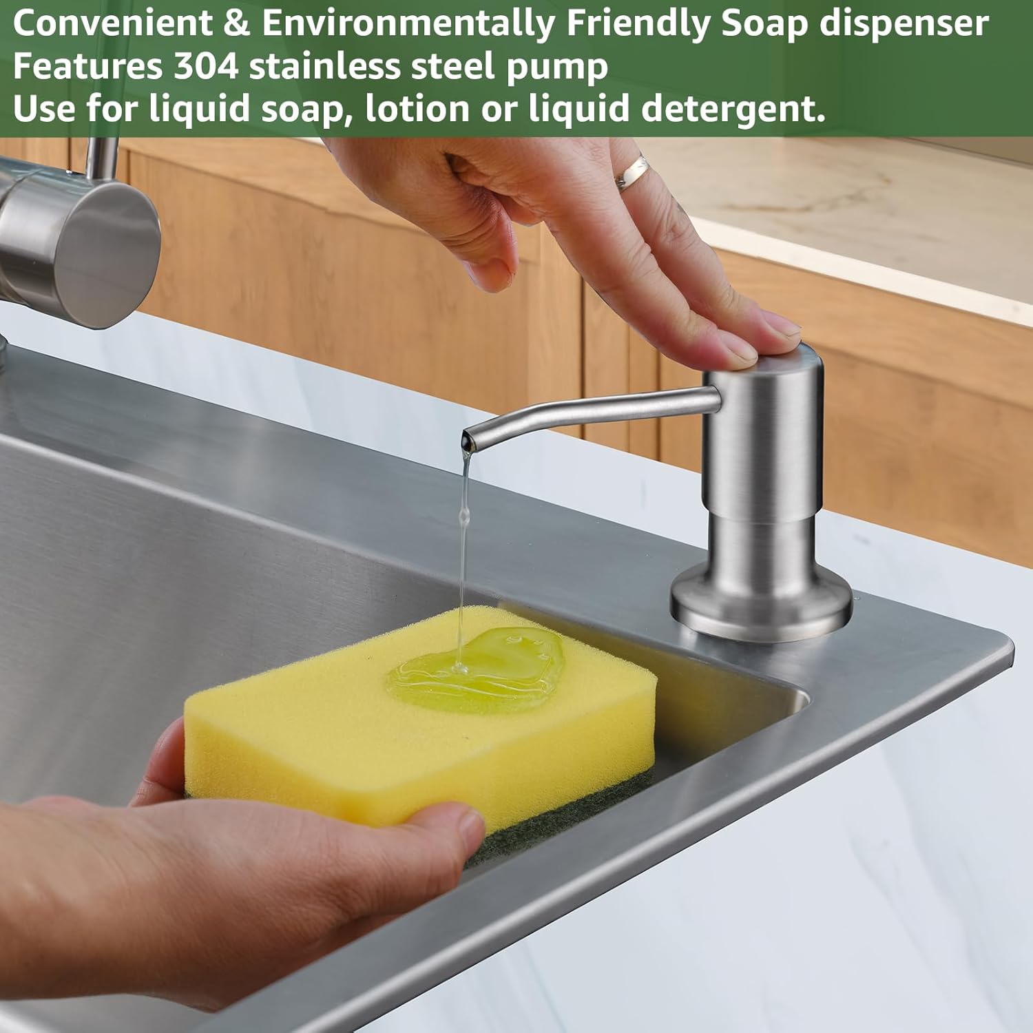 Dish Soap Dispenser for Kitchen Sink, Built in Sink Soap Dispenser Brushed Nickel, Countertop Soap Dispenser Stainless Steel Pump with 47" Extension Tube kit, No Need to Fill Little Bottle Again - Image 3