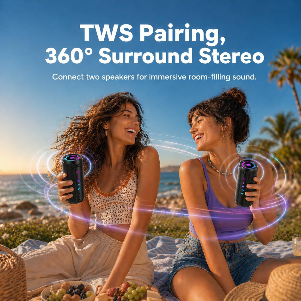 Enceinte Bluetooth Puissante 5.4 sans Fil avec Bass Puissantes, Haut-Parleur Portable 30W, Autonomie 30H,Son Surround à 360 degrés,Appairage TWS,IPX7,AUX,TF Carte,pour l'extérieur/La Fête/Voyage, Noir