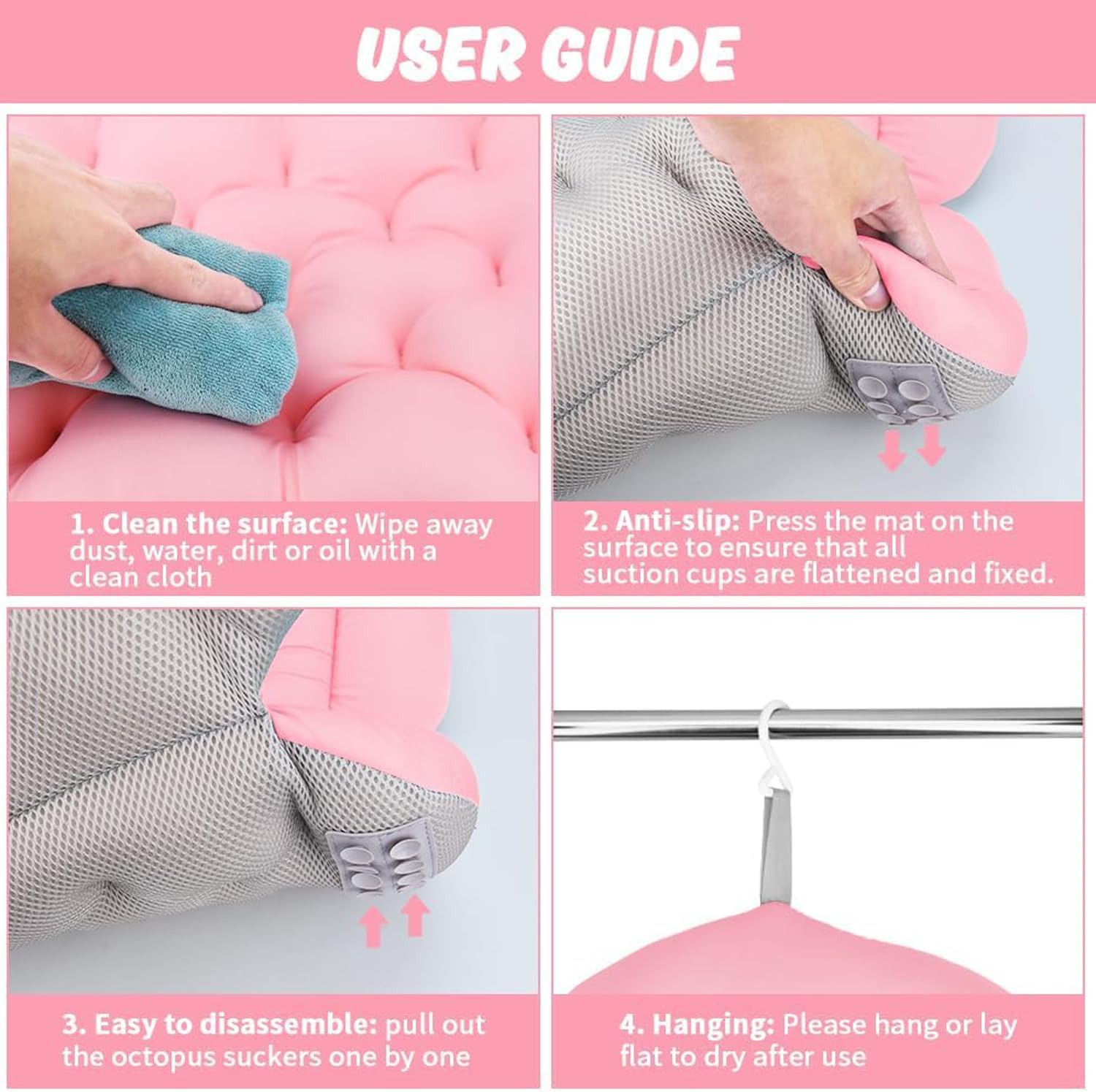 Full Body Bath Pillow, Upgraded Non-Slip Bath Cushion for Tub,SPA Bath tub Pillow mat for Headrest, Neck Shoulder Support, 3D Air Mesh Breathable Bath Pillow for Women & Men (Pink-Extended Full Body)