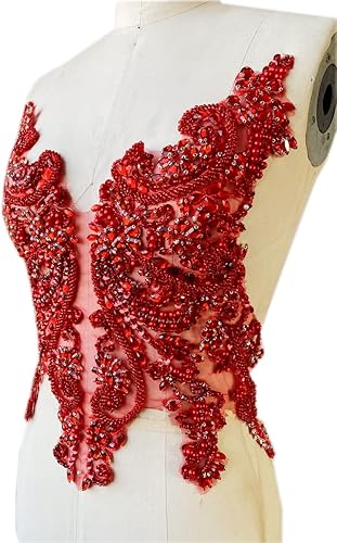 Miniatura 10 de Apliques de encaje hechos a mano con diamantes de imitación para coser, cuentas y lentejuelas, parches de recorte, accesorios de ropa (verde oscuro)