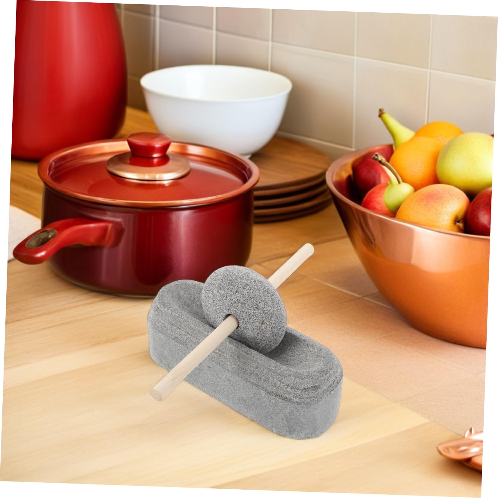 Cabilock Mörser und Stößel aus Stein mit Manuellem Betrieb und Stabilem Design zum Zerkleinern von Gewürzen und Knoblauch in Küche und Zuhause