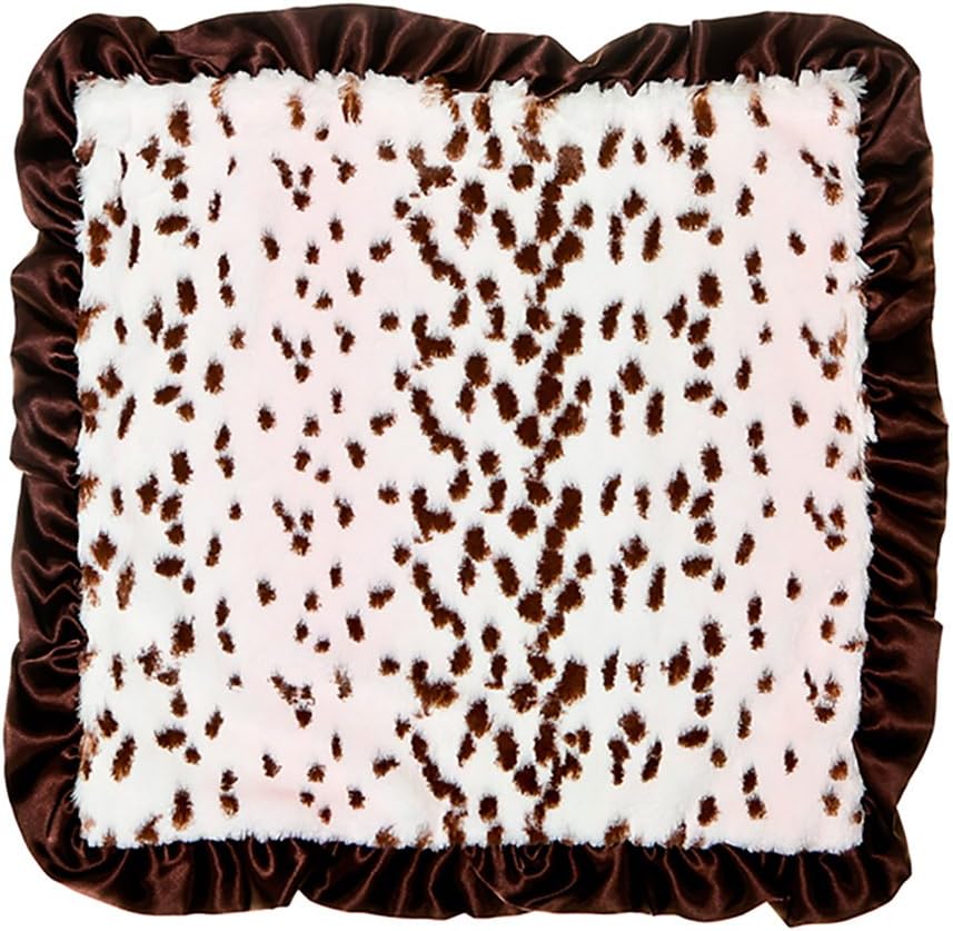 Max Daniel Pink Snow Leopard Security Blanket with Chocolate Satin Back and Ruffle