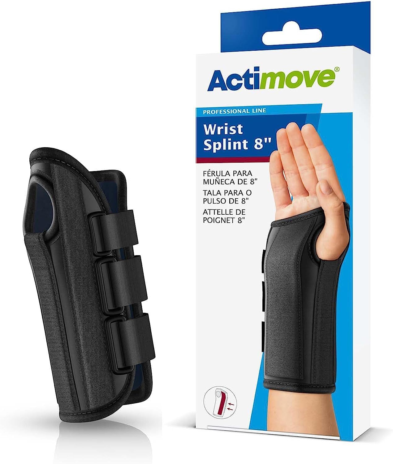 ActimoveProfessional Edition Wrist Splint 8″ | Wrist Brace for Arthrosis, Rheumatoid Arthritis, Sprains, Tendon, Soft Tissue & Ligament Injuries, Postoperative Care | Black - Choose Your Side & Size