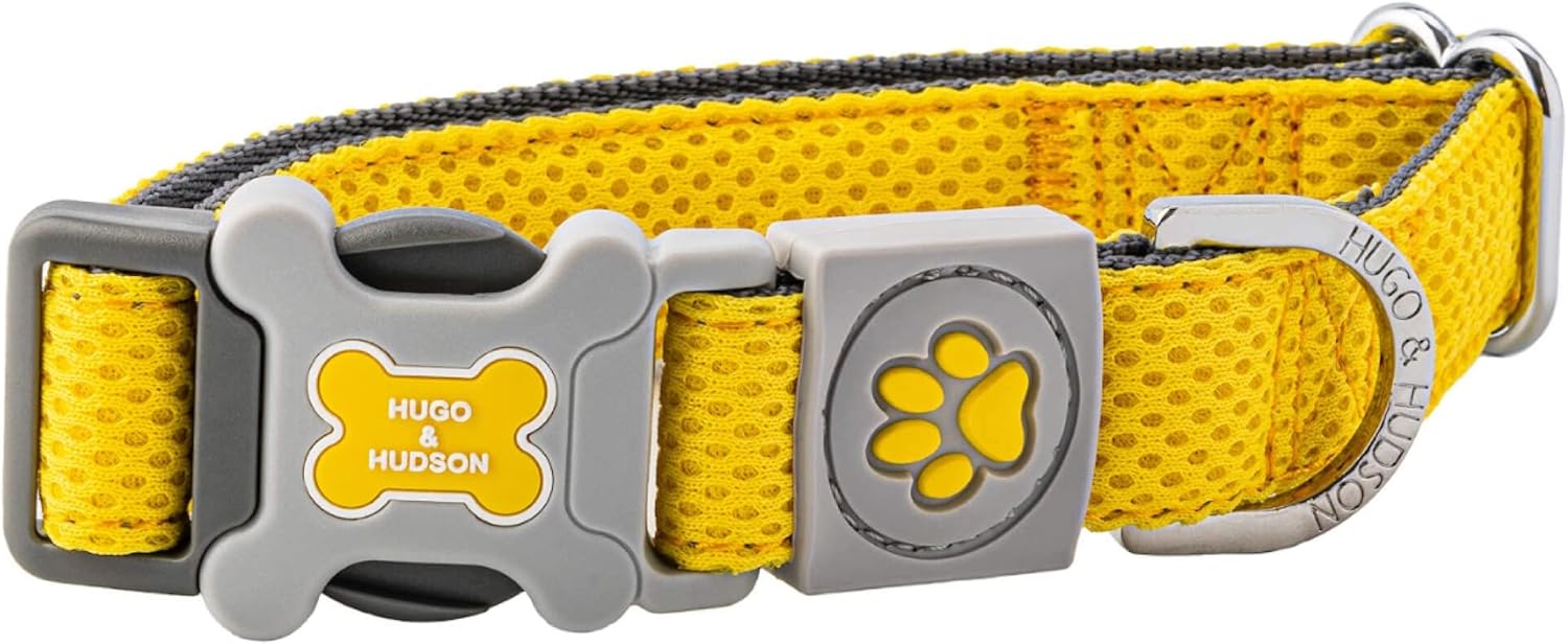 HUGO & HUDSON Dog Collar with Quick Release Safety Buckle and Quick Dry Mesh Fabric, Yellow, M