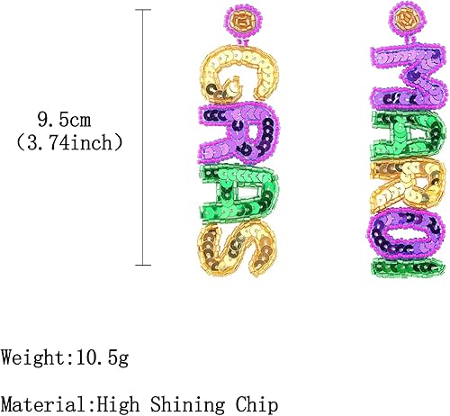 Miniatura 4 de Aretes de Mardi Gras con cuentas de Mardi Gras para mujeres y niñas, aretes de carnaval, joyería para desfile de carnaval, regalos de vacaciones
