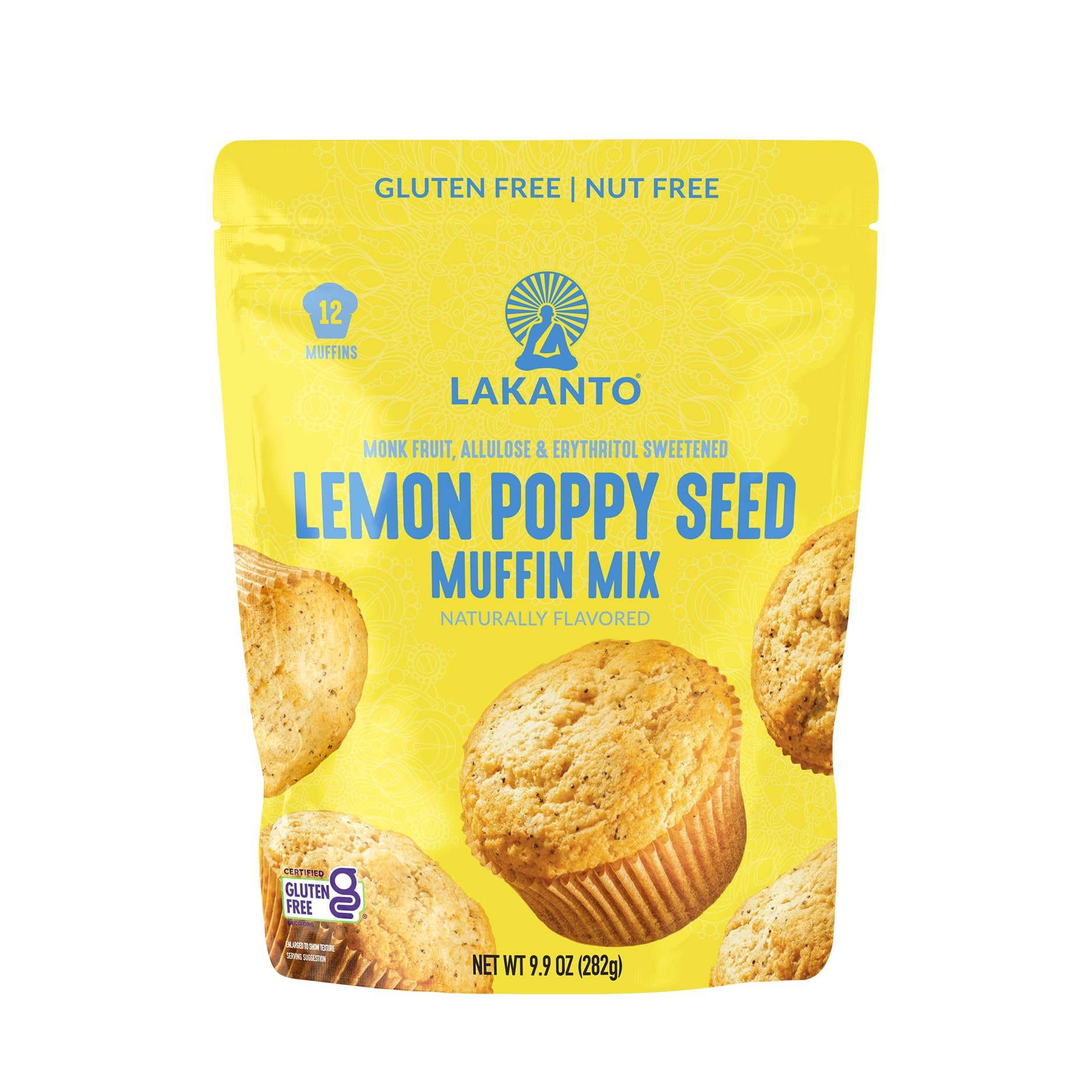 Lemon Poppy Seed Muffin Mix - Sweetened with Monk Fruit Sweetener Allulose Erythritol, Easy to Make, Gluten Free, Nut Free, Fluffy, Snacks, Great Tasting - Lemon Poppy Seed (9.9 Oz)