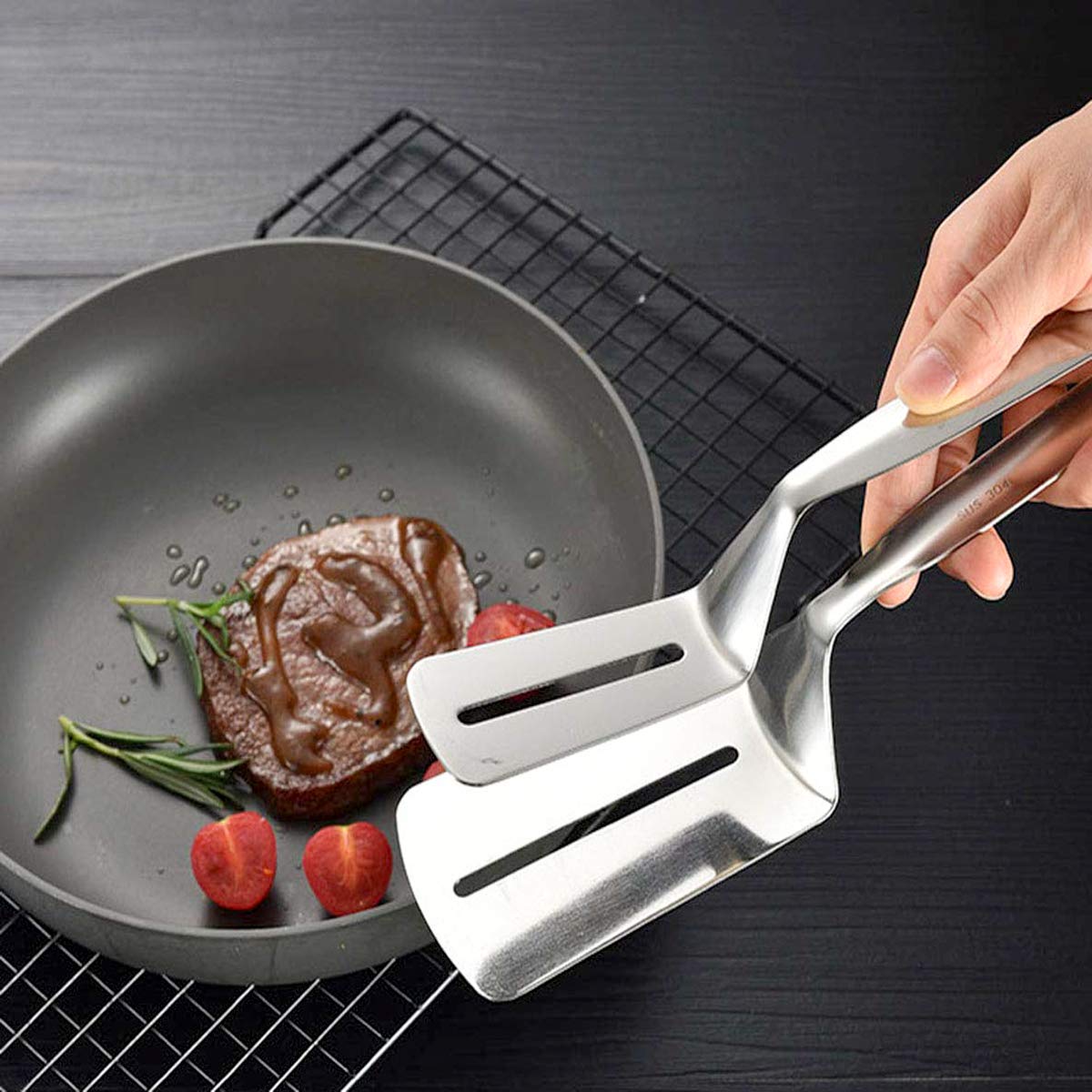 Pinze da cucina, 30,5 cm/25,4 cm, in acciaio inox, pinze per grigliare, pinze da cucina multifunzionali, pinze da cucina per bistecche, pesce, pane, hamburger, pizza, barbecue