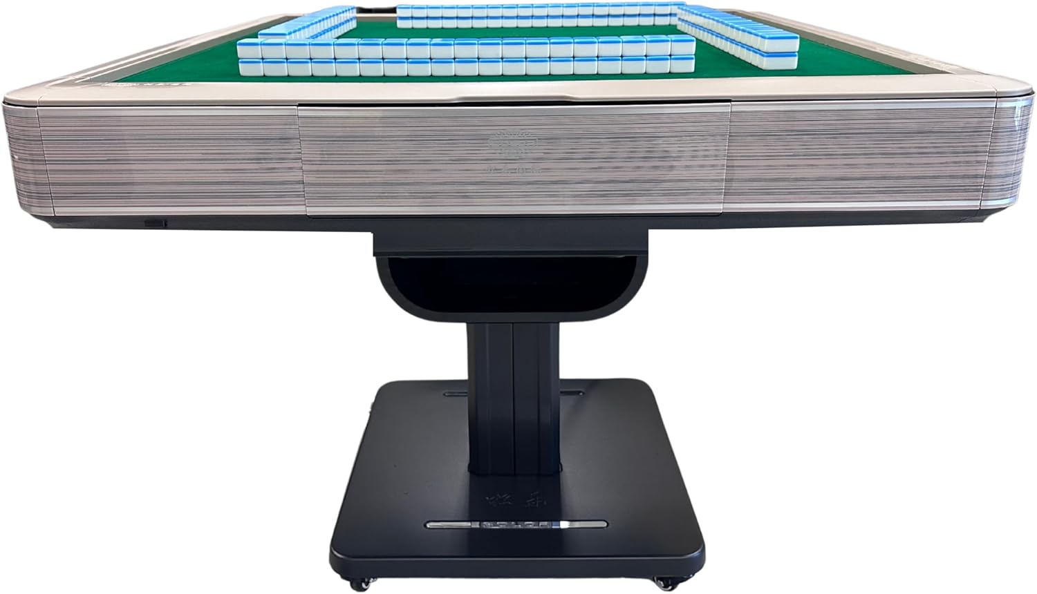 USA MJ Table Ultra-Thin Automatic Mahjong Table in Light Brown Color with Folding Style, 40mm Numbered Tiles, and Built-in Elegant Frosted Glass Table Cover MJ-T200