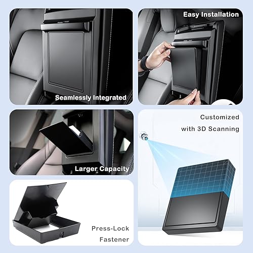 Miniatura 7 de FanpBow Bandeja organizadora de consola central, 5 unidades, accesorios Tesla modelo Y 2024, caja de almacenamiento oculta con portavasos de