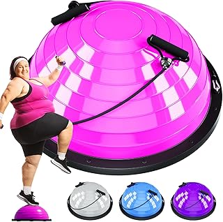 Half Balance Ball Trainer - Half Exercise Ball for Yoga, Core Strengthening, Workouts, Home Gym, Physical Therapy, Stability, Fitness,Balance Training Equipment with Non-Slip Base, Resistance Bands