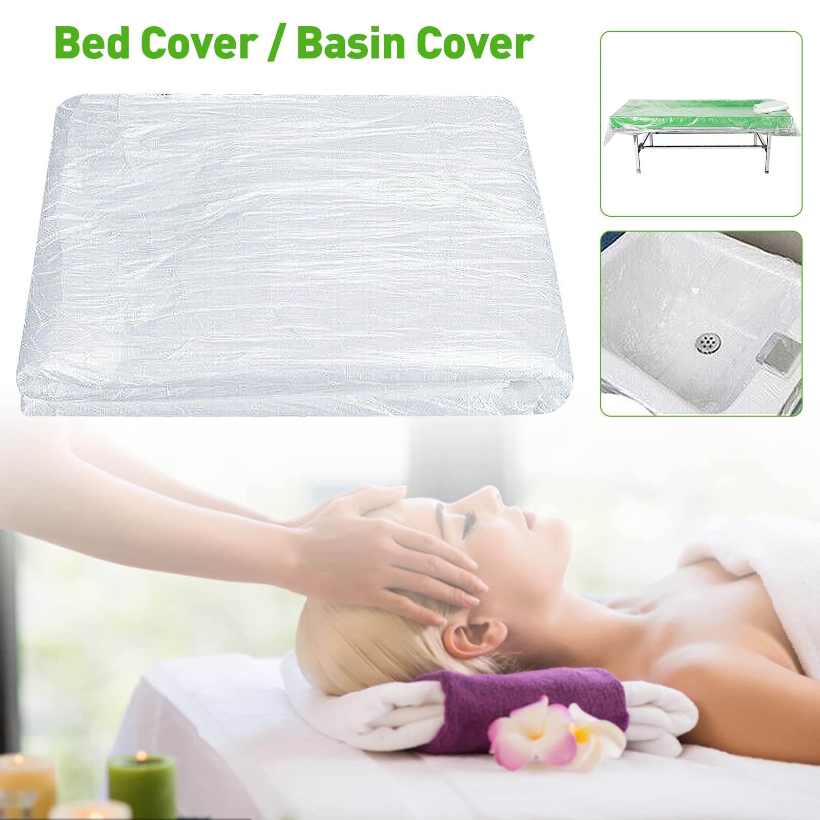 Lot de 100 draps-housses jetables en plastique pour table de massage, transparent, imperméable, résistant à l'huile, pour table de massage, 100 x 200 cm, 100 pièces