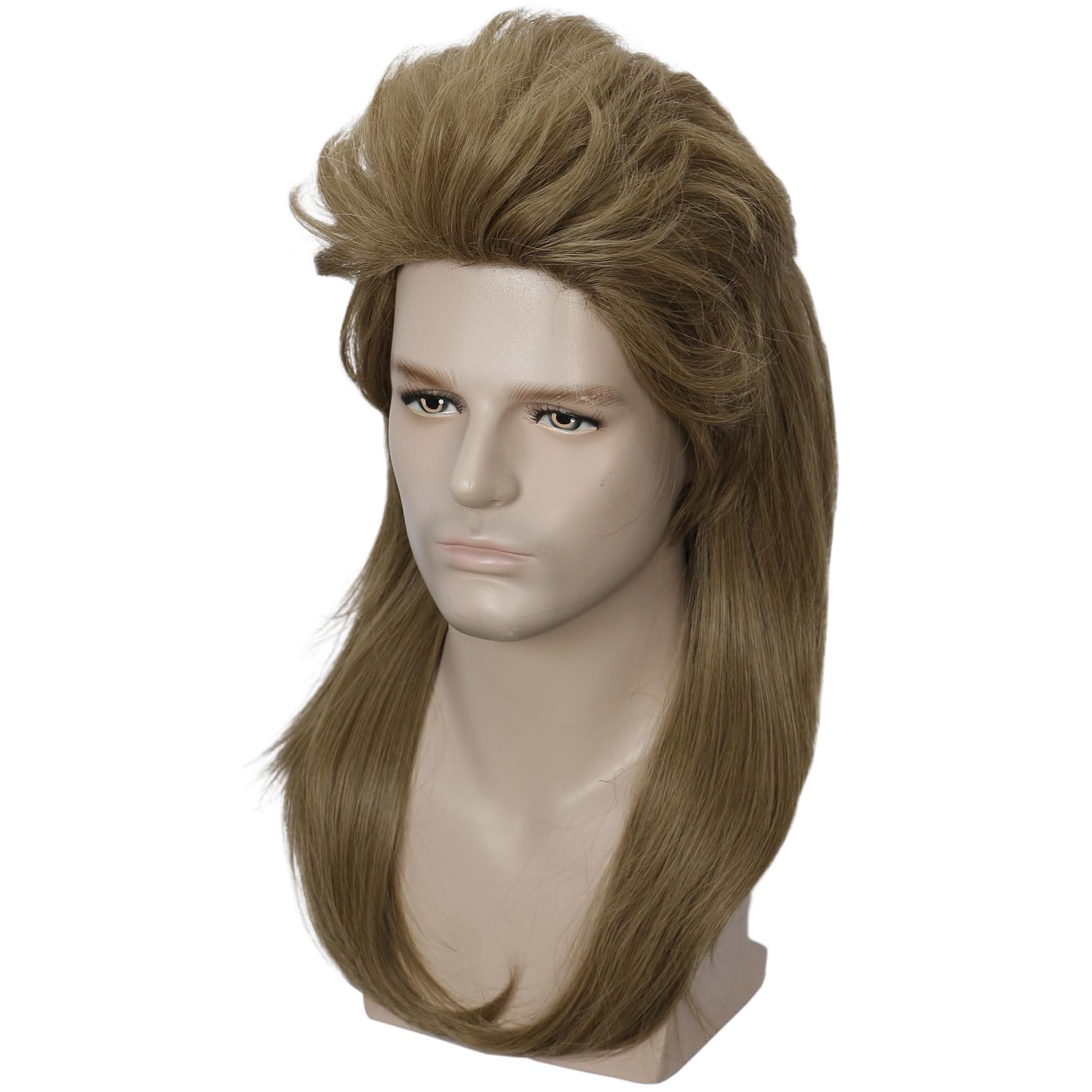 Linfairy 80s Rock Wigs Heavy Metal Halloween Olive Brown Mullet Fancy Dress Wig not style