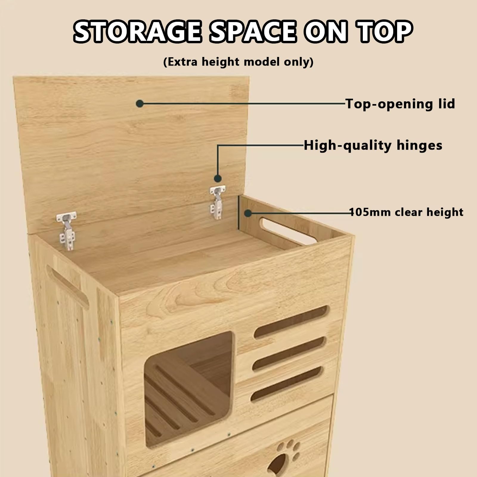 Mobile Gatto Multifunzione Cat Cabinet Litter Box Legno Di Caucciù Da 15 Mm Dotato Di Canale Di Drenaggio for La Sabbia for Gatti Con Porta E Divisorio Separato Step Armadietto(63 * 43 * 70cm)