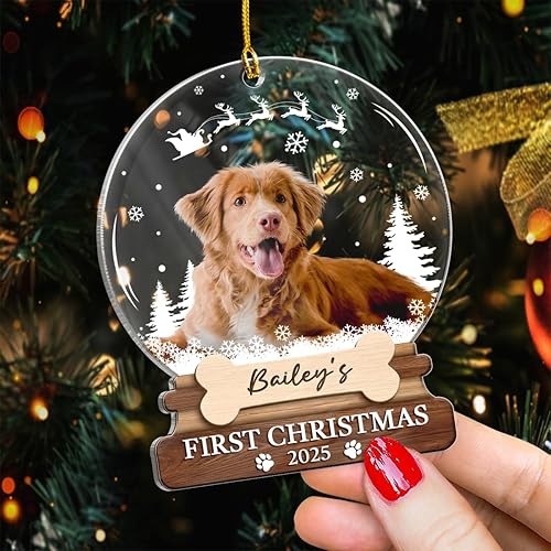 Vista 17 de SANDJEST Adornos personalizados de cerámica con foto personalizada para cachorros de primera Navidad 2024 para amantes de los perros, corazones