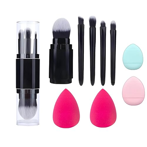 Juego de brochas de maquillaje, mezcla, brocha de base, sombra de ojos, brocha para cejas y resaltador, brochas de maquillaje de tamaño de viaje 5