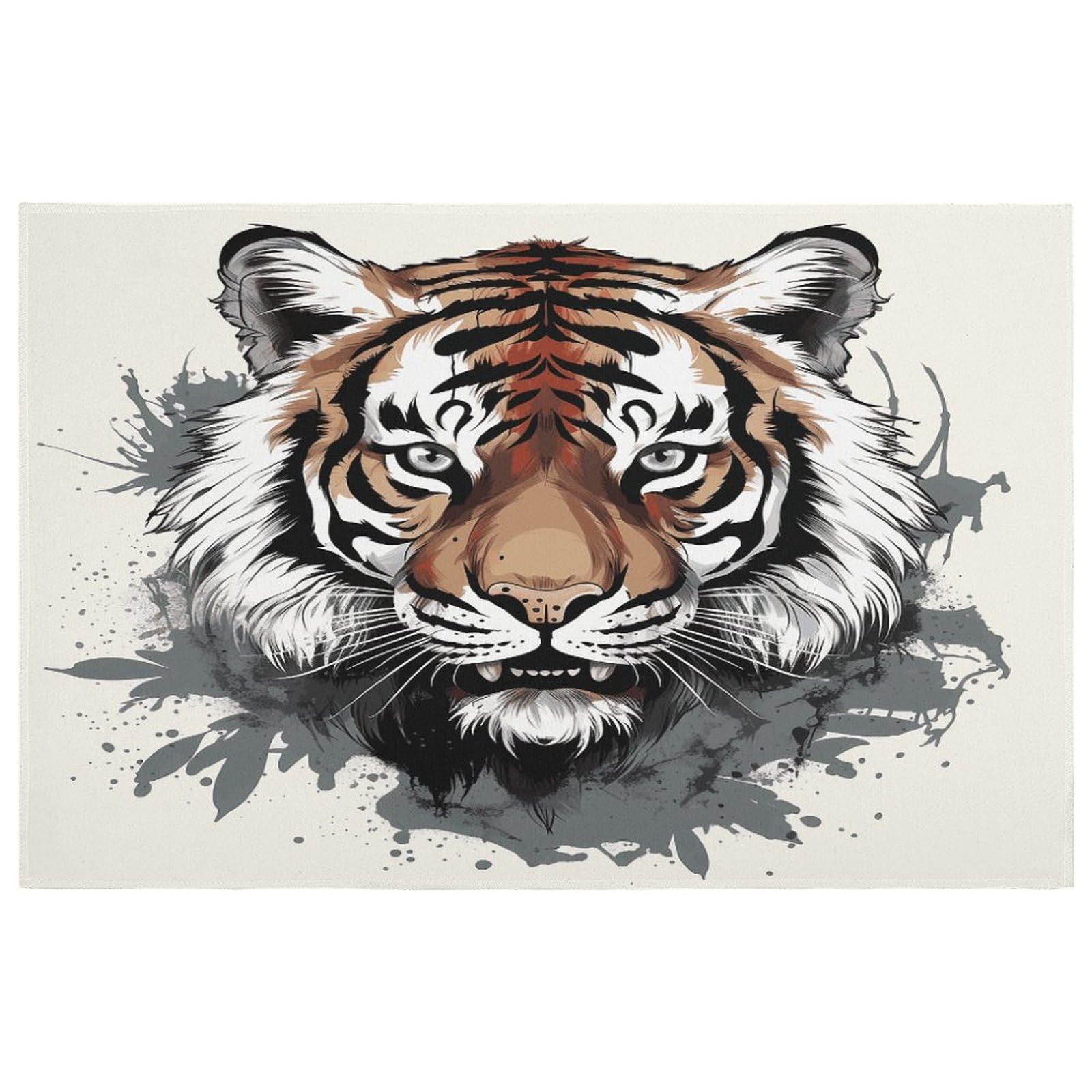Petit tapis lavable antidérapant tigre noir et blanc pour salle de bain